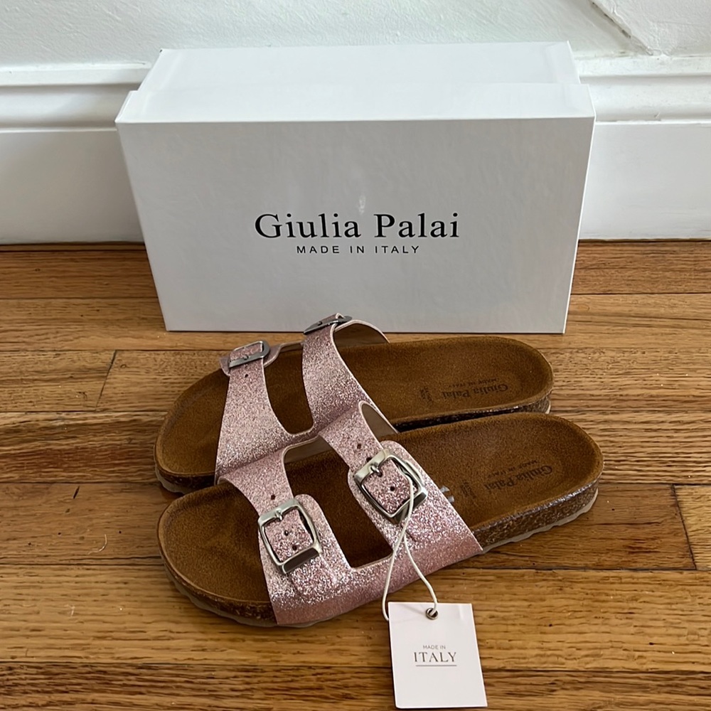 Giulia Palai Blush Glitter Sandals-size 5 (BNIB)